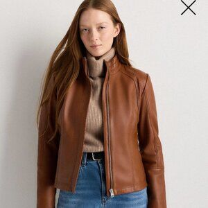 NWT Quince Leather Stand-Collar Jacket Cognac Brown Size Large